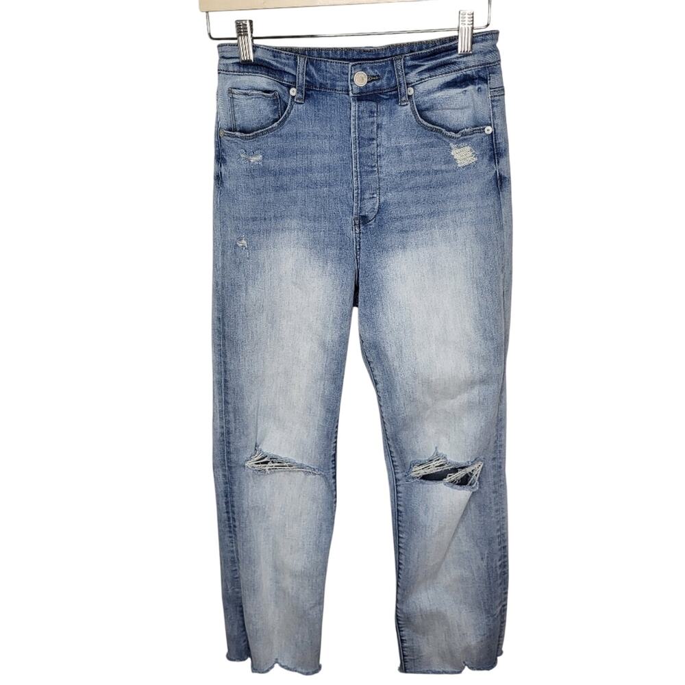 Blank NYC Baxter Ribcage Straight Leg Distressed Crop Y2K Button Fly Jeans 27